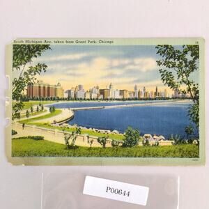 South Michigan Ave Chicago Illinois 1930s Linen Postcard Taken from Grant Park